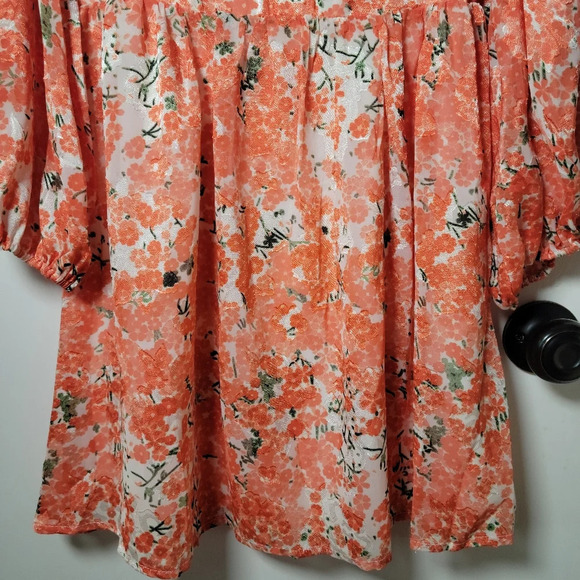 Hello Molly Orange Floral Mini Long Sleeve Cottagecore Romantic Spring Dress 4 - Picture 10 of 16